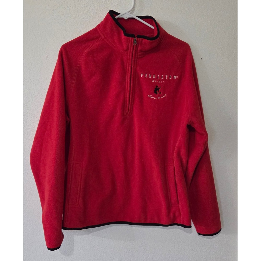 Pendleton Whisky Mens Red 1/4 Zip Fleece Pullover Let er Buck Rodeo Cowboy M